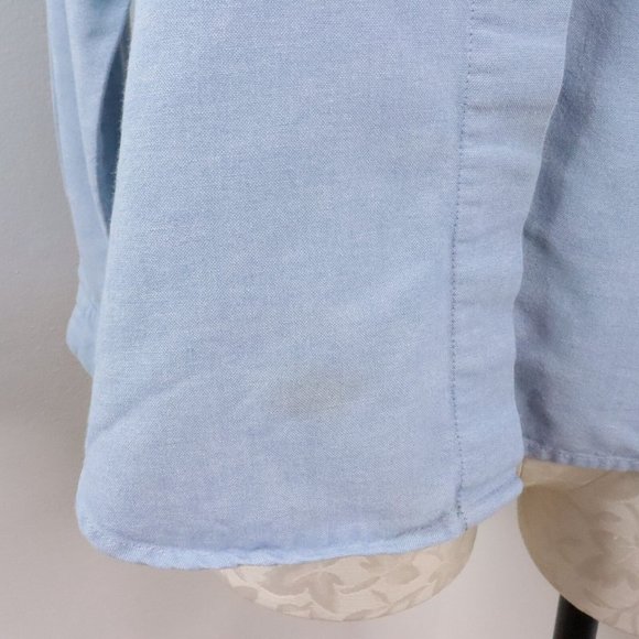 Napa Valley Petites Women's M Blue Embroidered Leaf Button-Up Roll-Tab Shirt - Picture 6 of 9